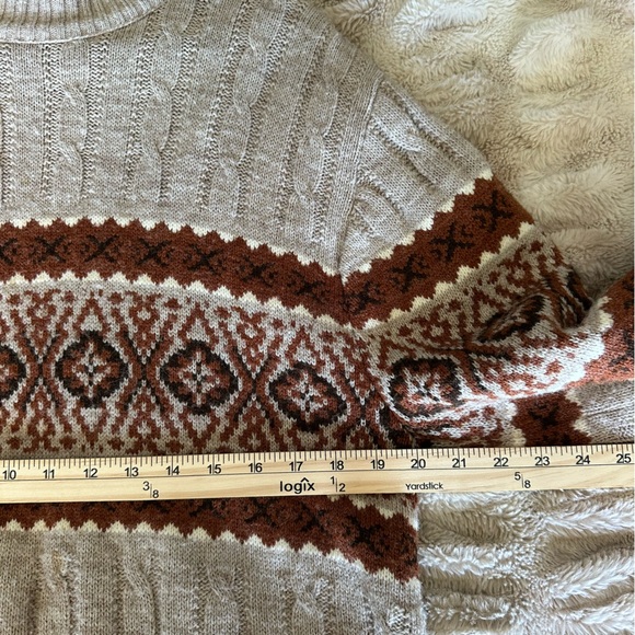 Jantzen Vintage Fair Isle Cable Knit Sweater USA Made Beige Brown Mens XL - Picture 9 of 10
